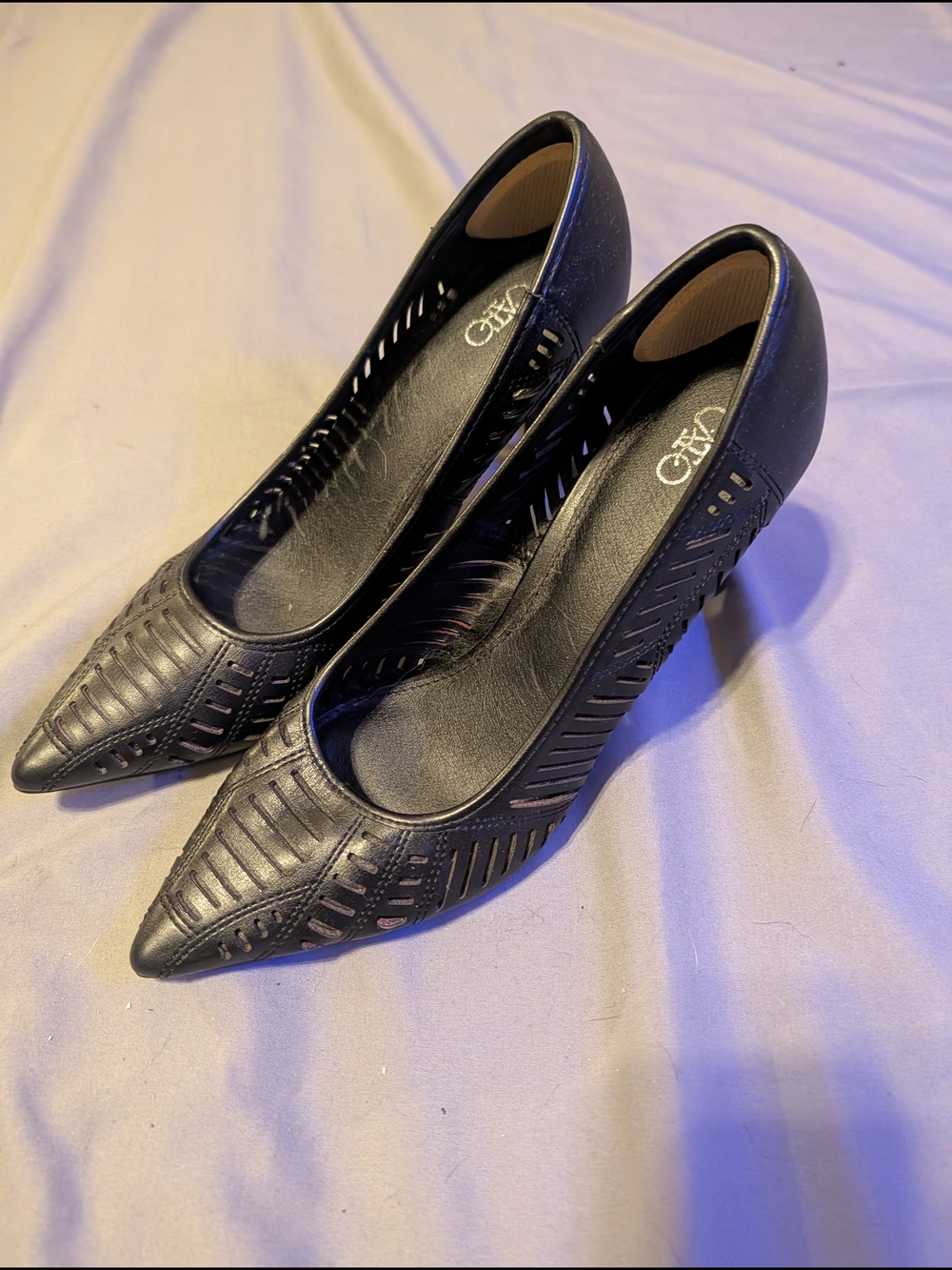 Cato Black Pointed Laser-Cut Pumps